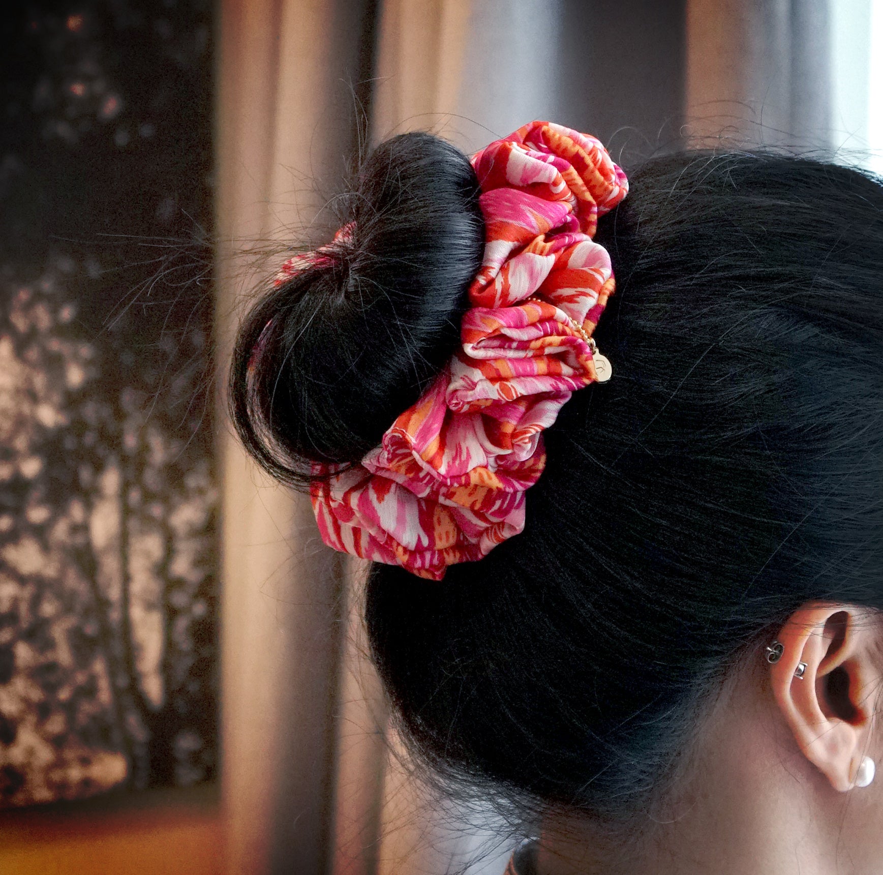Oversized Hair Scrunchie - Flamingo Bloom