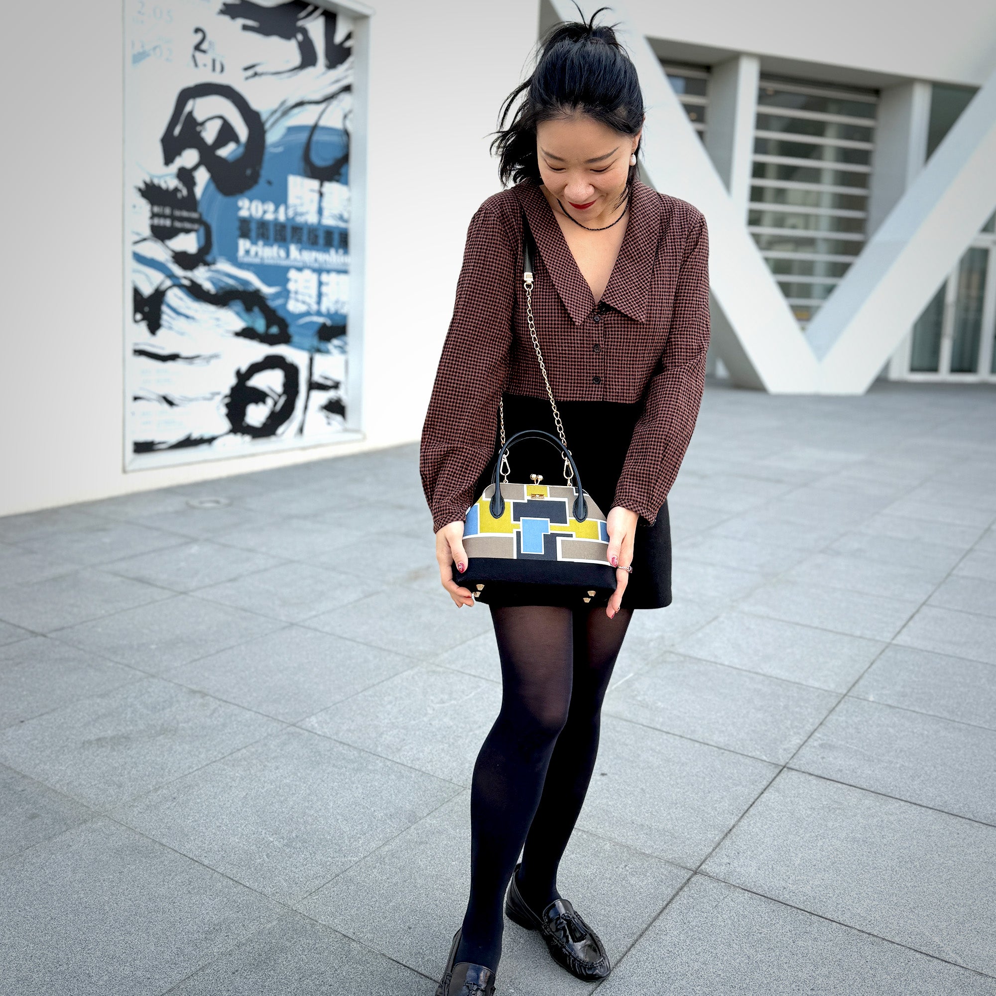 Leather Top-Handle Bag - Mondrian(GN)