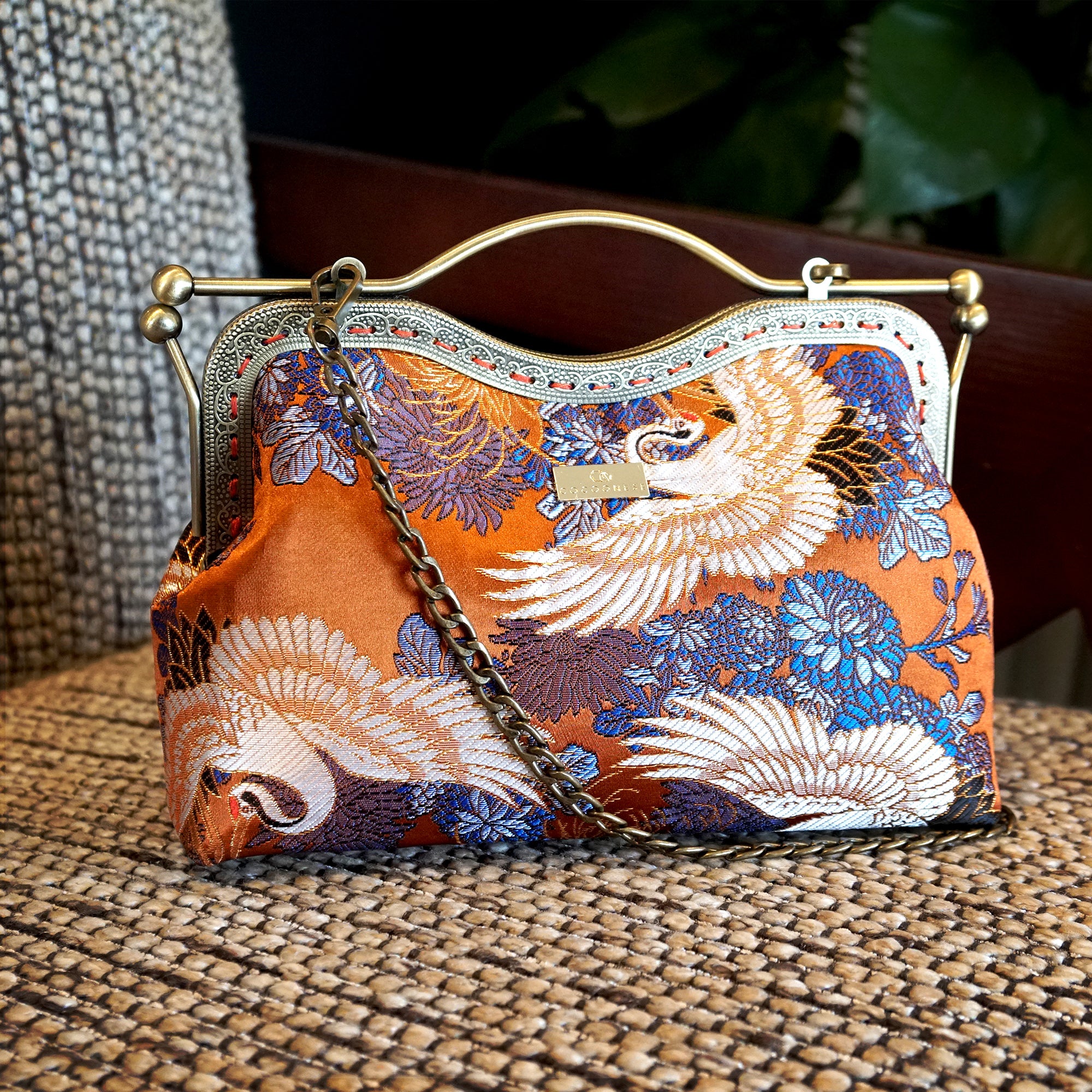 Dual Lock Metal Handle Bag - Golden Crane