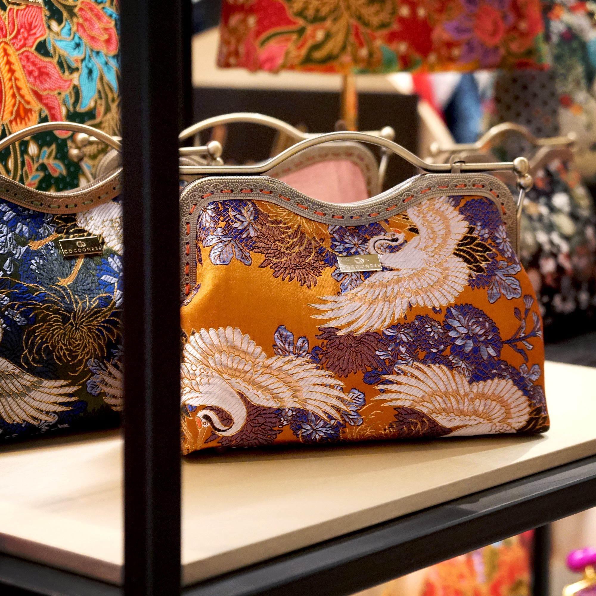 Dual Lock Metal Handle Bag - Golden Crane