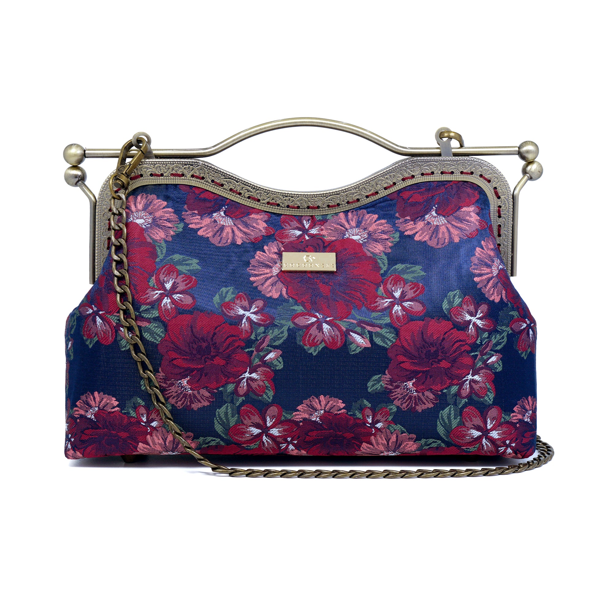 Dual Lock Metal Handle Bag - Night Carnation