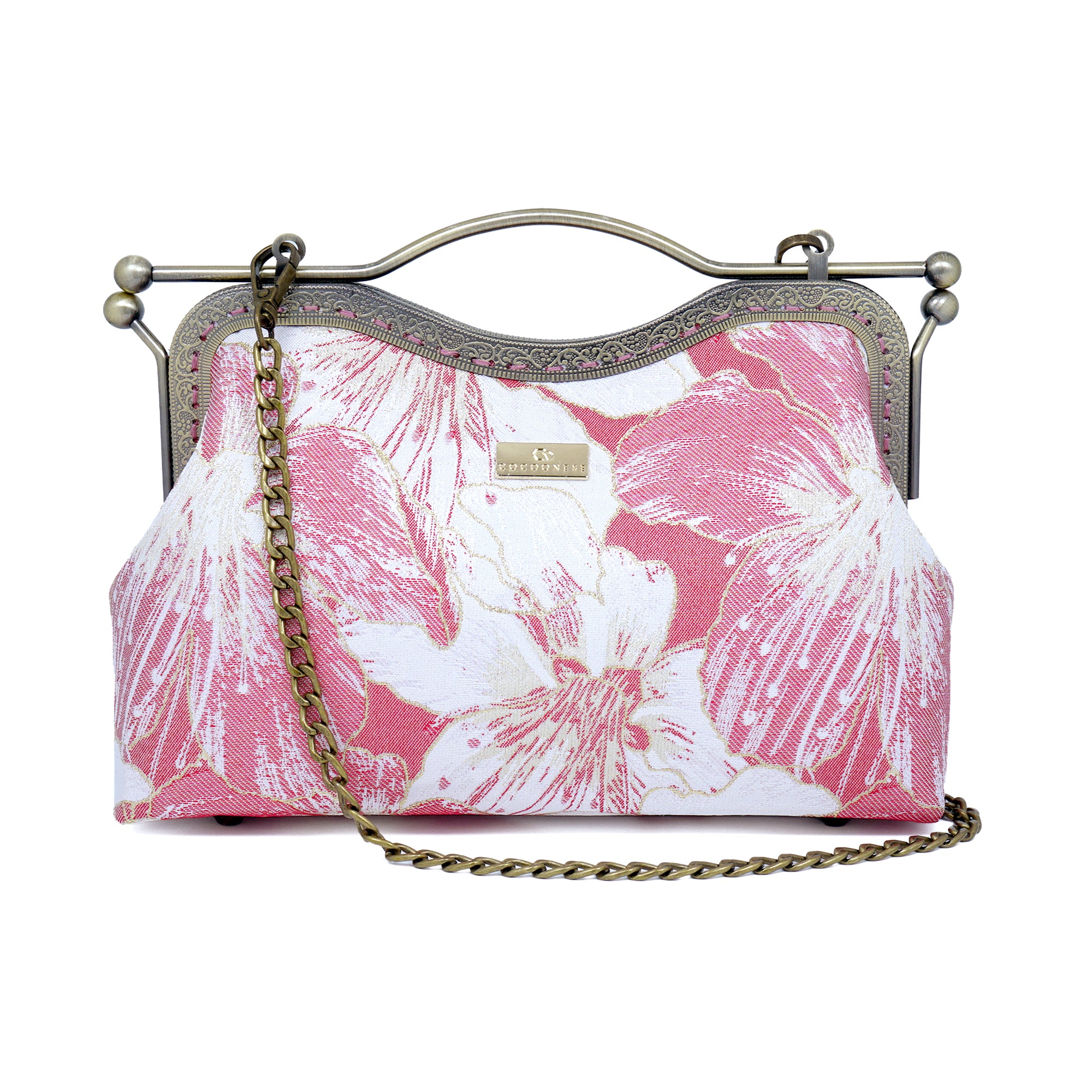 Dual Lock Metal Handle Bag - Gold Lily