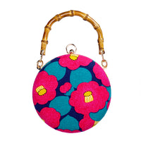 Round Hard Case Bamboo Handle Bag - Camellia Japonica
