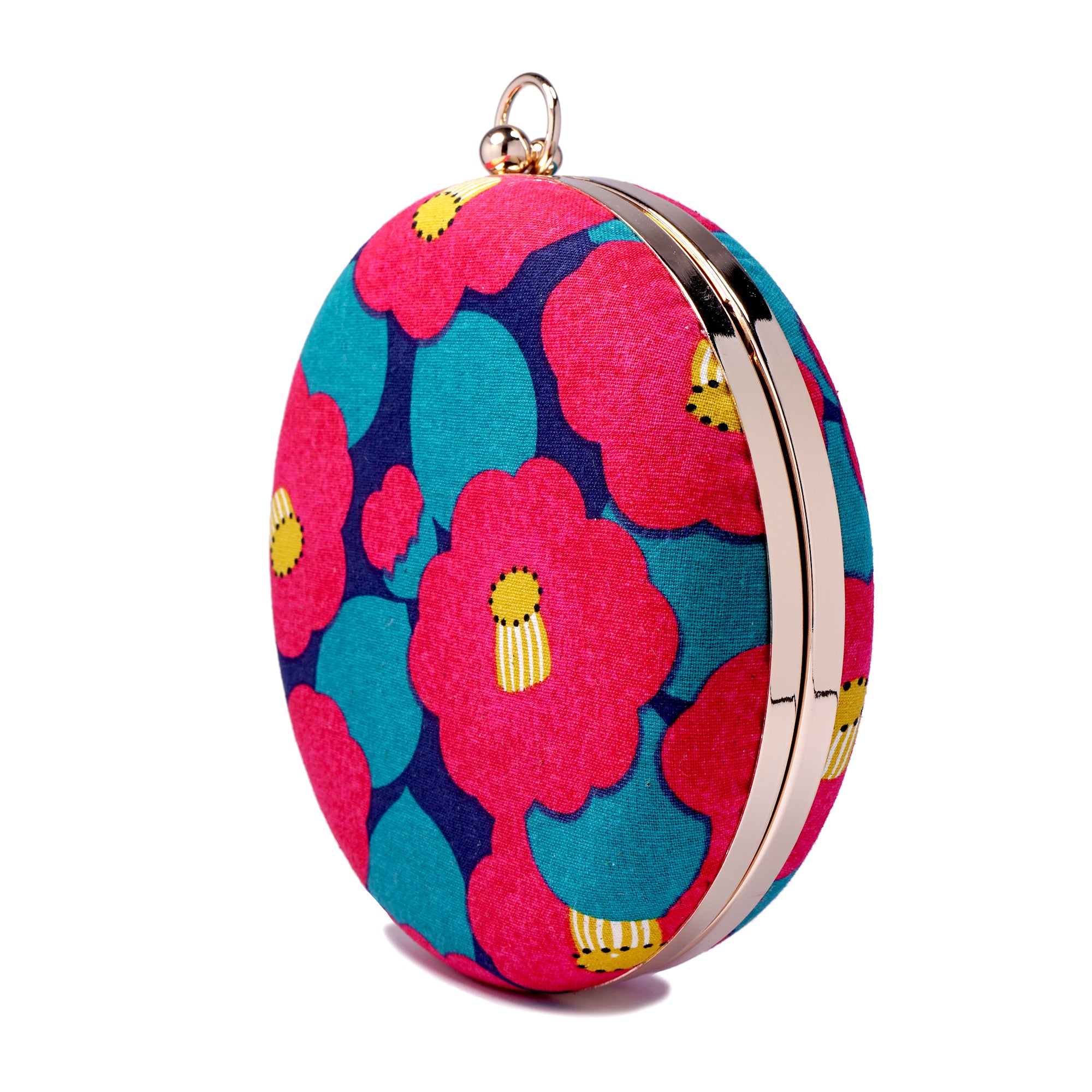 Round Hard Case Bamboo Handle Bag - Camellia Japonica