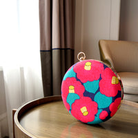 Round Hard Case Bamboo Handle Bag - Camellia Japonica