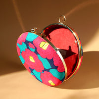 Round Hard Case Bamboo Handle Bag - Camellia Japonica