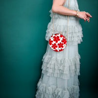 Round Hard Case Bamboo Handle Bag - White Rain Lily