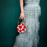 Round Hard Case Bamboo Handle Bag - White Rain Lily
