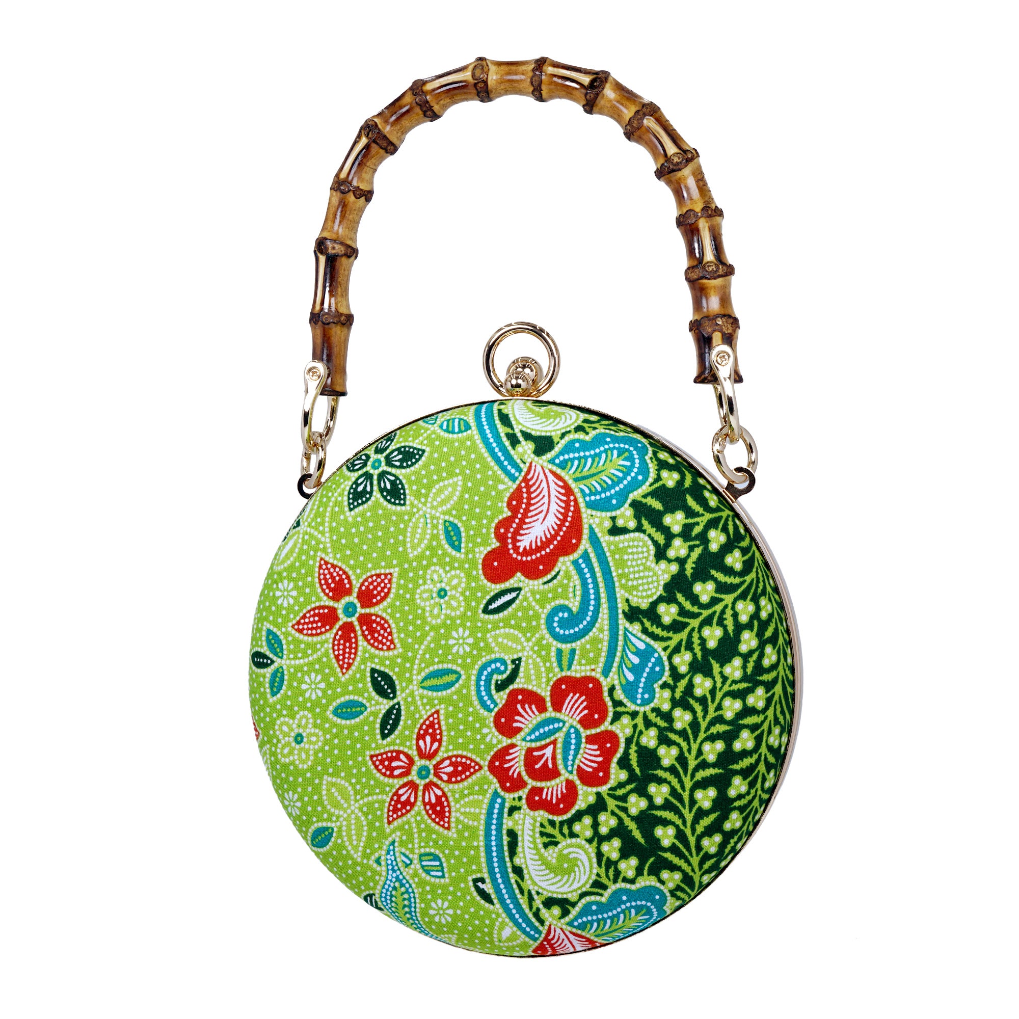 Round Hard Case Bamboo Handle Bag - Kawung