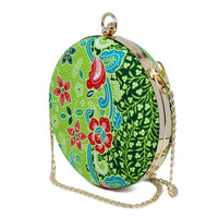 Round Hard Case Bamboo Handle Bag - Kawung