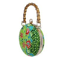 Round Hard Case Bamboo Handle Bag - Kawung