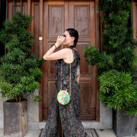 Round Hard Case Bamboo Handle Bag - Kawung