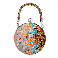 Round Hard Case Bamboo Handle Bag - Kawung