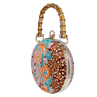 Round Hard Case Bamboo Handle Bag - Kawung