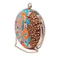 Round Hard Case Bamboo Handle Bag - Kawung