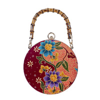 Round Hard Case Bamboo Handle Bag - Tropical Midnight