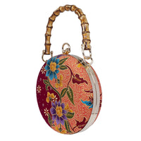 Round Hard Case Bamboo Handle Bag - Tropical Midnight