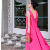 Round Hard Case Bamboo Handle Bag - Tropical Midnight