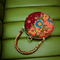 Round Hard Case Bamboo Handle Bag - Tropical Midnight