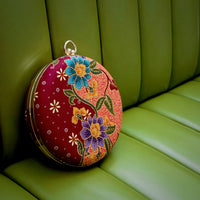 Round Hard Case Bamboo Handle Bag - Tropical Midnight