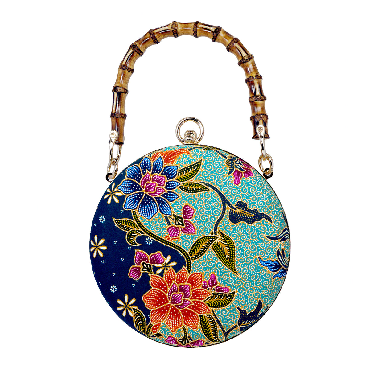 Round Hard Case Bamboo Handle Bag - Tropical Midnight