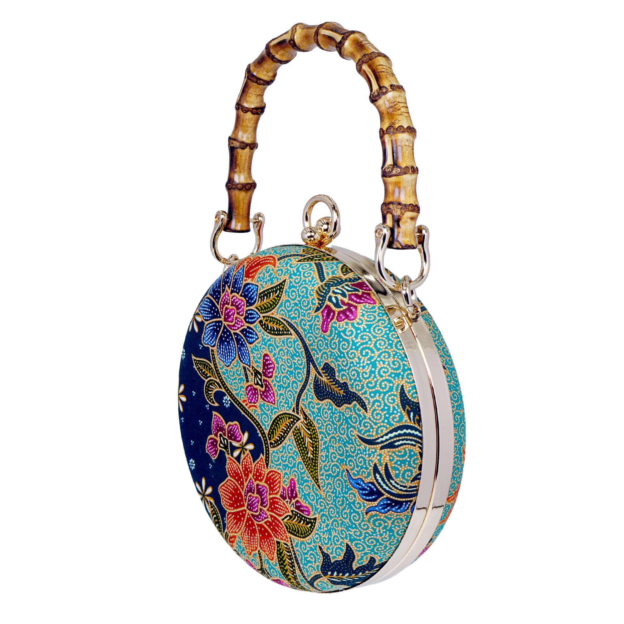 Round Hard Case Bamboo Handle Bag - Tropical Midnight