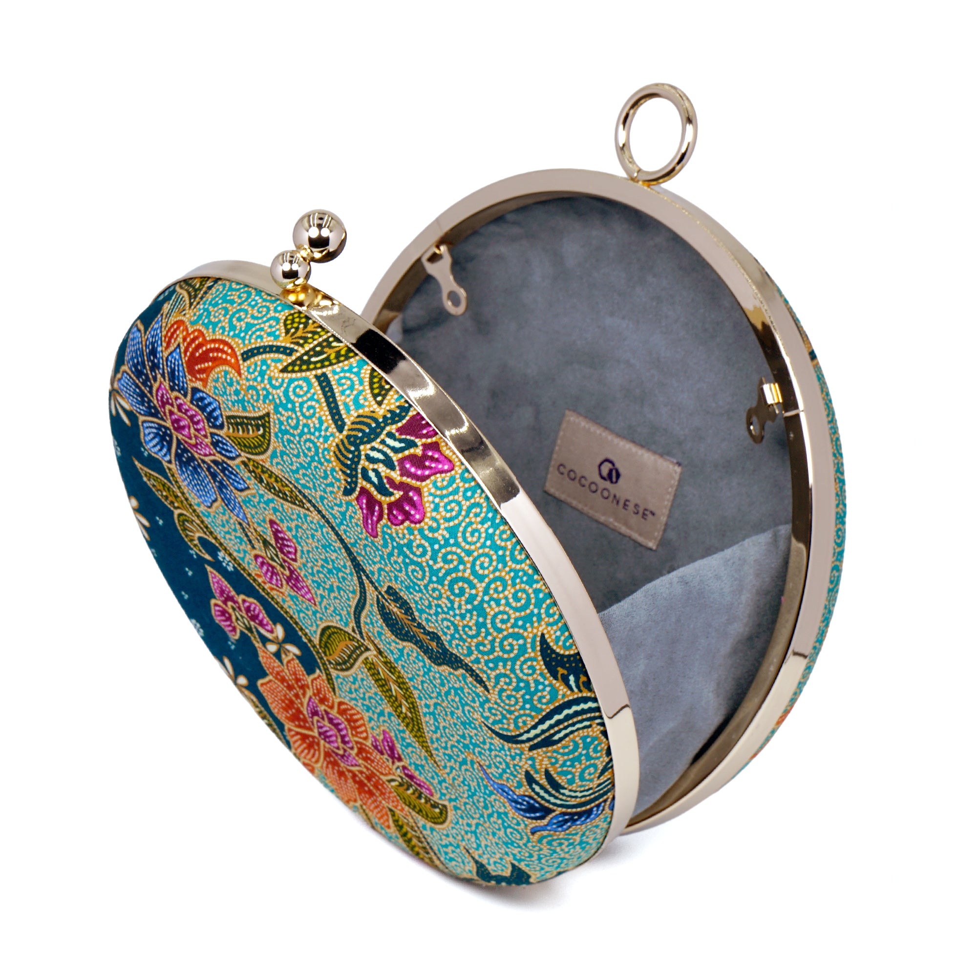 Round Hard Case Bamboo Handle Bag - Tropical Midnight