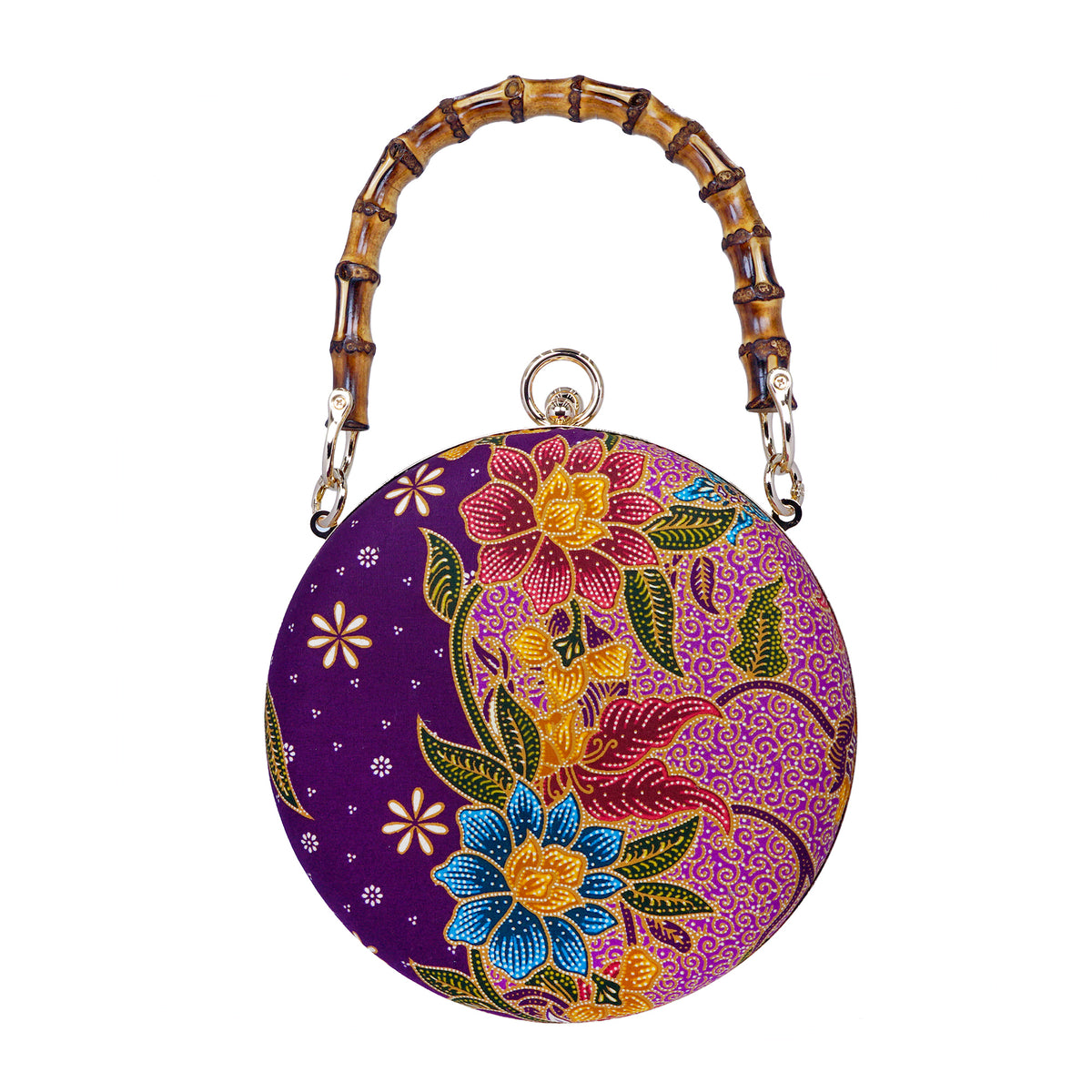 Round Hard Case Bamboo Handle Bag - Tropical Midnight