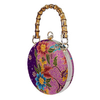 Round Hard Case Bamboo Handle Bag - Tropical Midnight