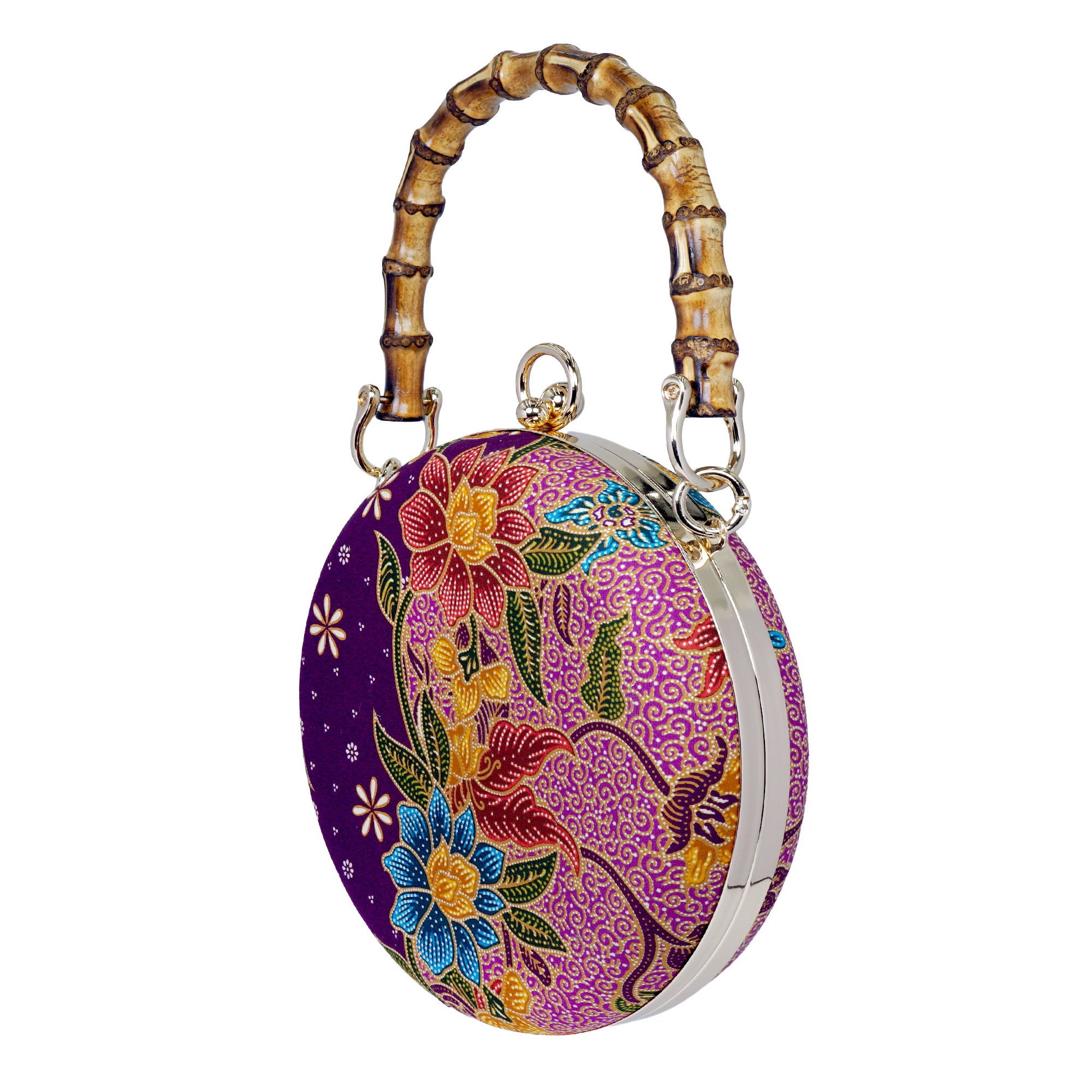 Round Hard Case Bamboo Handle Bag - Tropical Midnight
