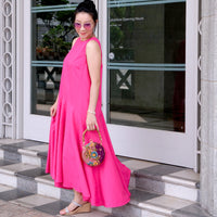 Round Hard Case Bamboo Handle Bag - Tropical Midnight