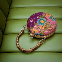 Round Hard Case Bamboo Handle Bag - Tropical Midnight