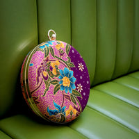 Round Hard Case Bamboo Handle Bag - Tropical Midnight