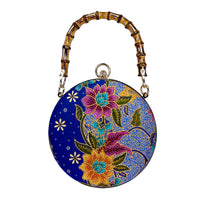 Round Hard Case Bamboo Handle Bag - Tropical Midnight