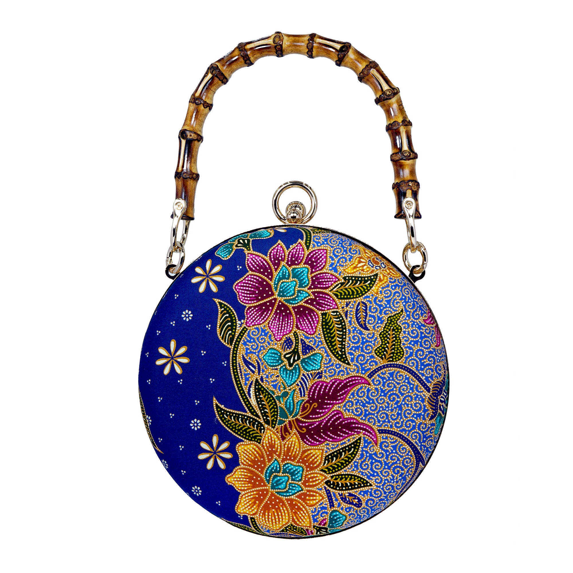 Round Hard Case Bamboo Handle Bag - Tropical Midnight