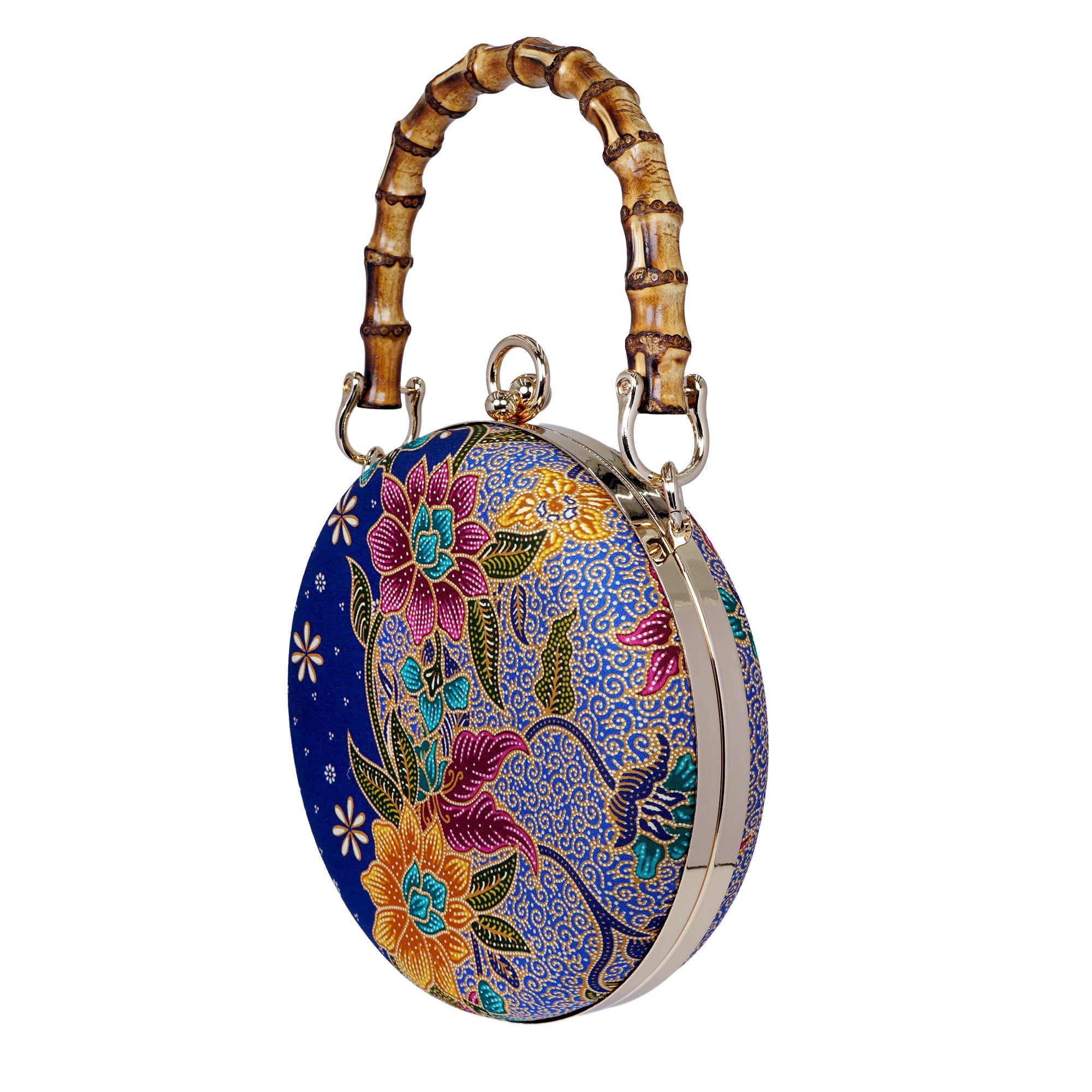 Round Hard Case Bamboo Handle Bag - Tropical Midnight