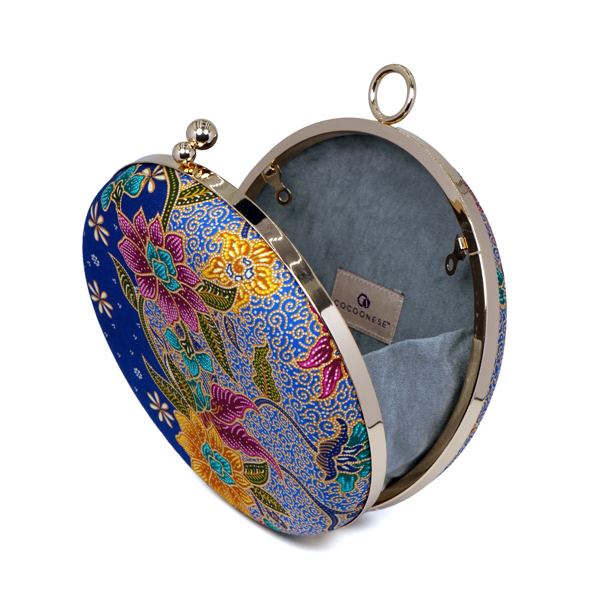 Round Hard Case Bamboo Handle Bag - Tropical Midnight