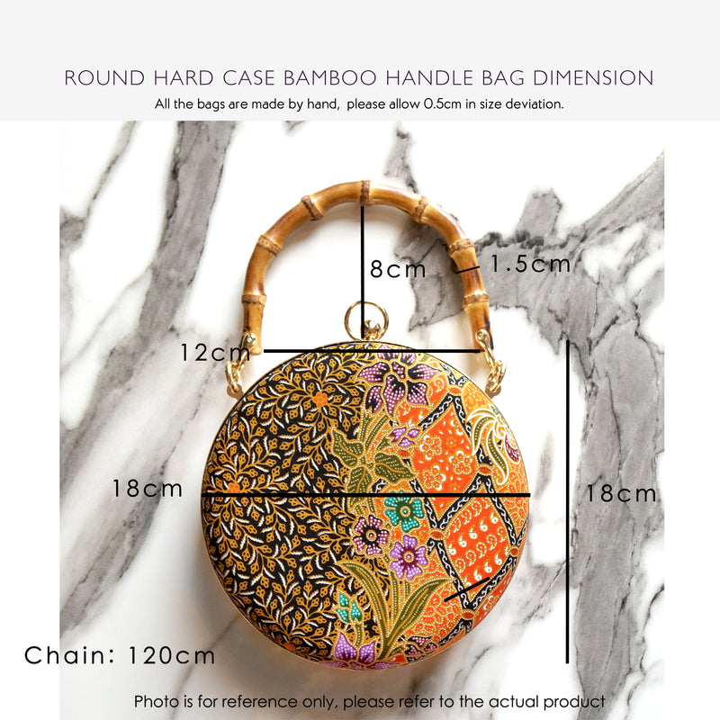 Round Hard Case Bamboo Handle Bag - White Rain Lily (BK)