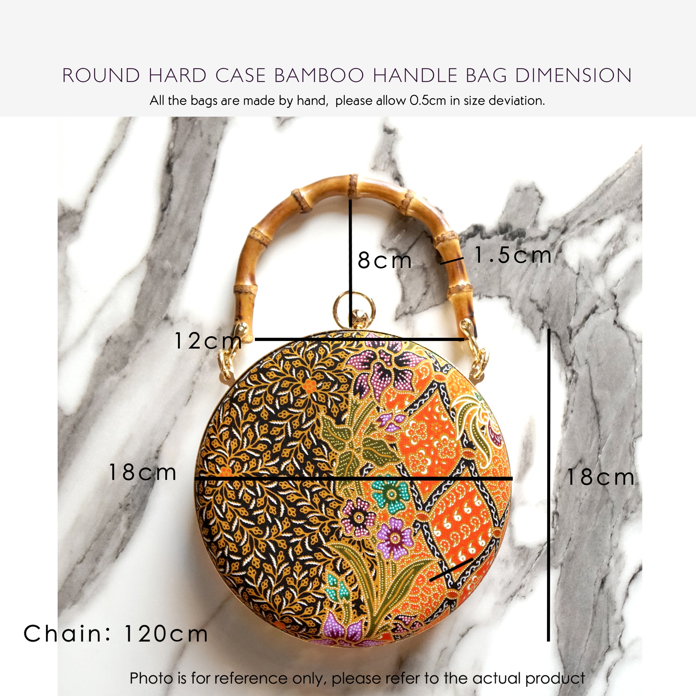 Round Hard Case Bamboo Handle Bag - Hibiscus