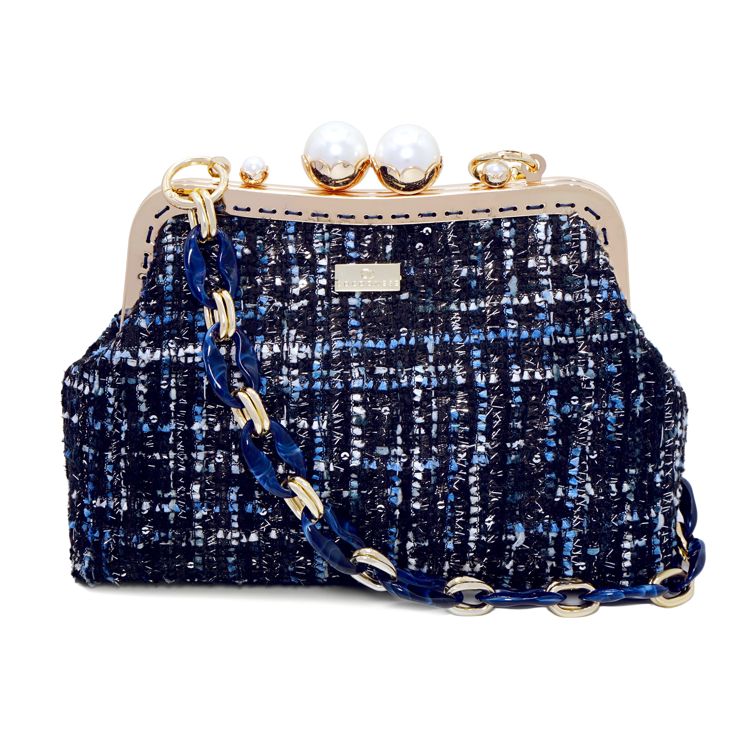 COCOONESE Acrylic Chain Tweed Shoulder Bag