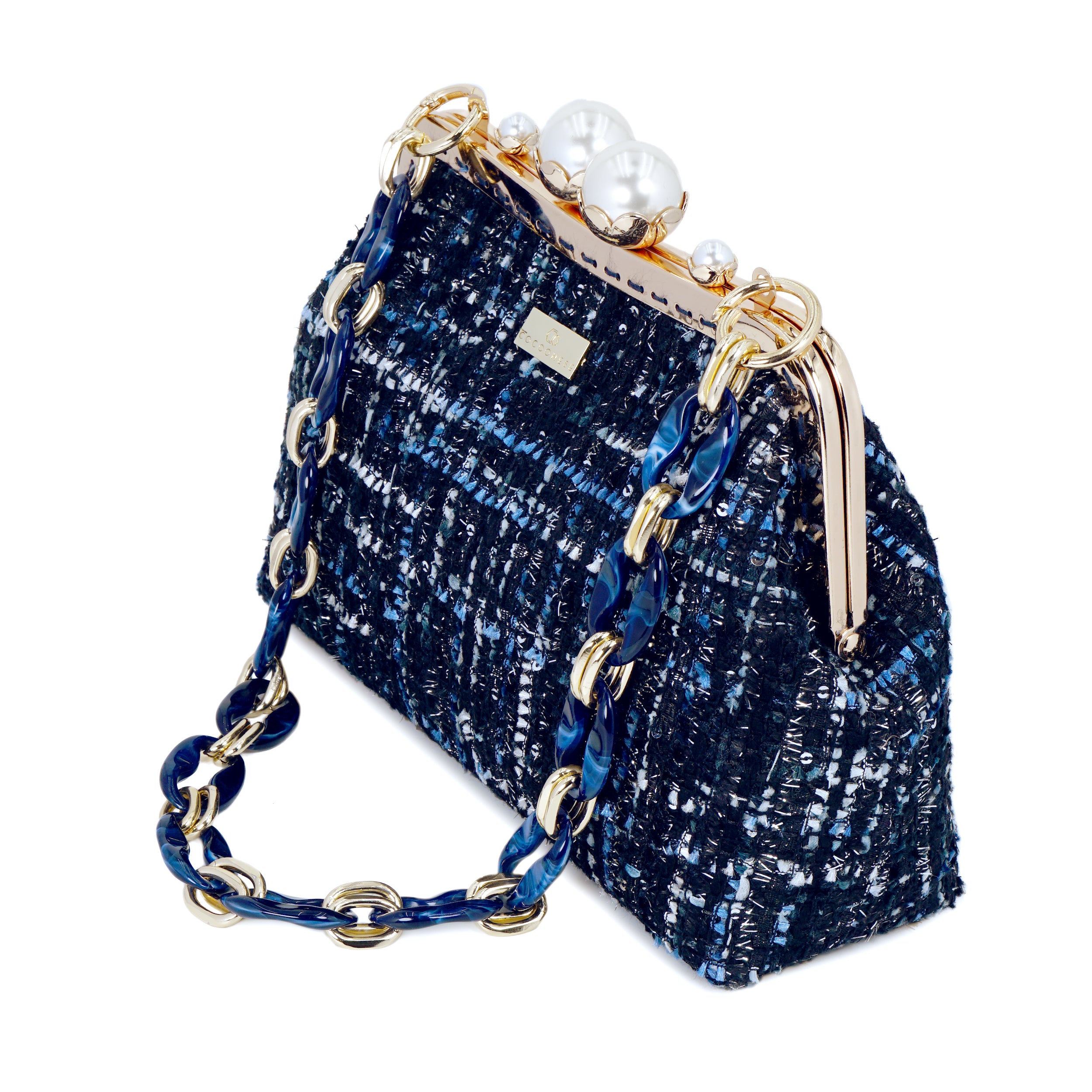 COCOONESE Acrylic Chain Tweed Shoulder Bag