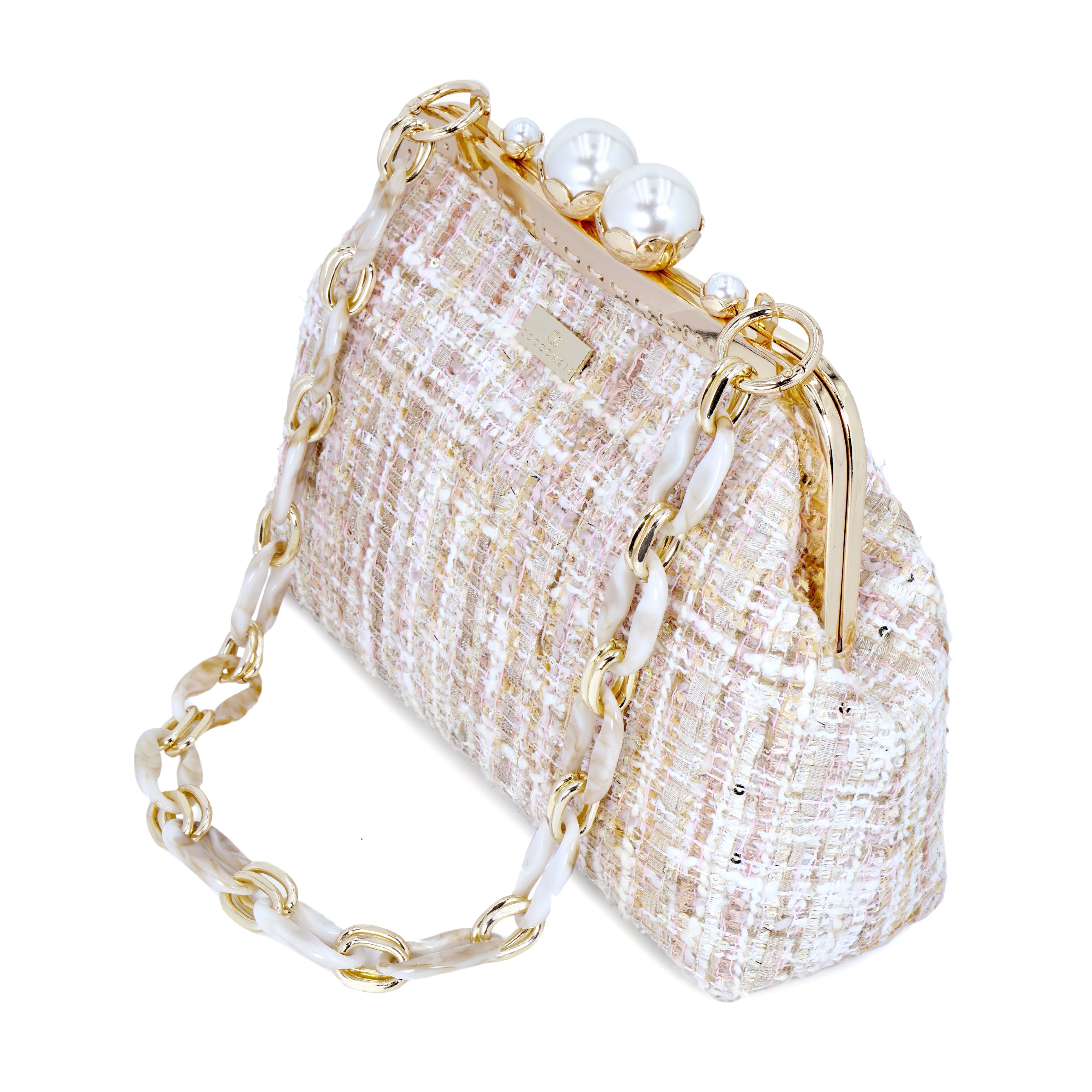 COCOONESE Acrylic Chain Tweed Shoulder Bag
