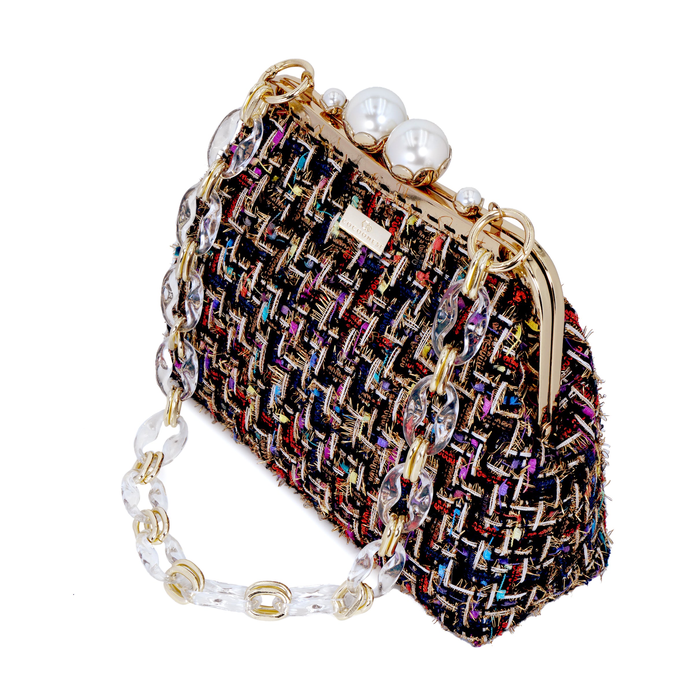 Acrylic Chain Tweed Shoulder Bag (Multi colors)