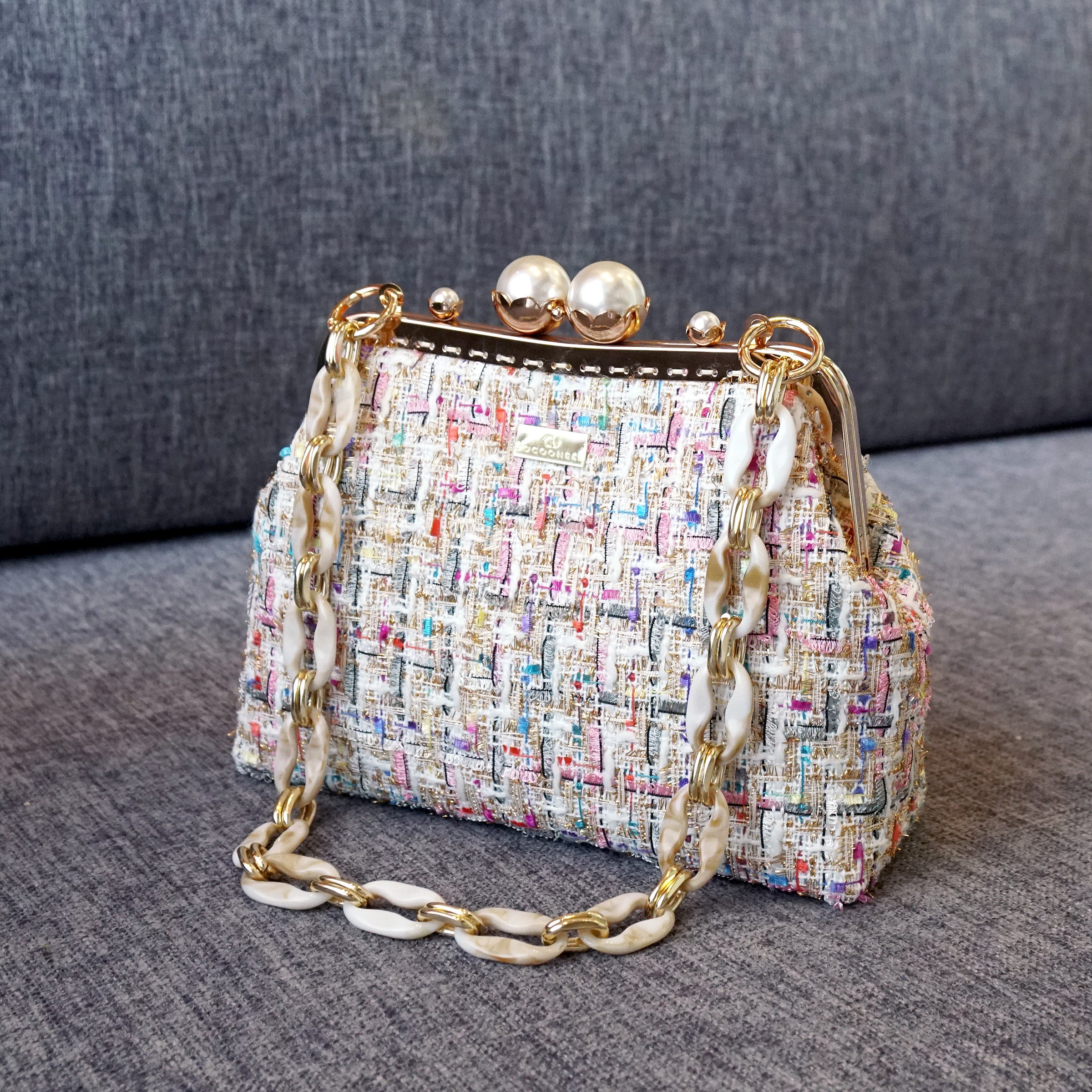 Acrylic Chain Tweed Shoulder Bag (Multi colors)