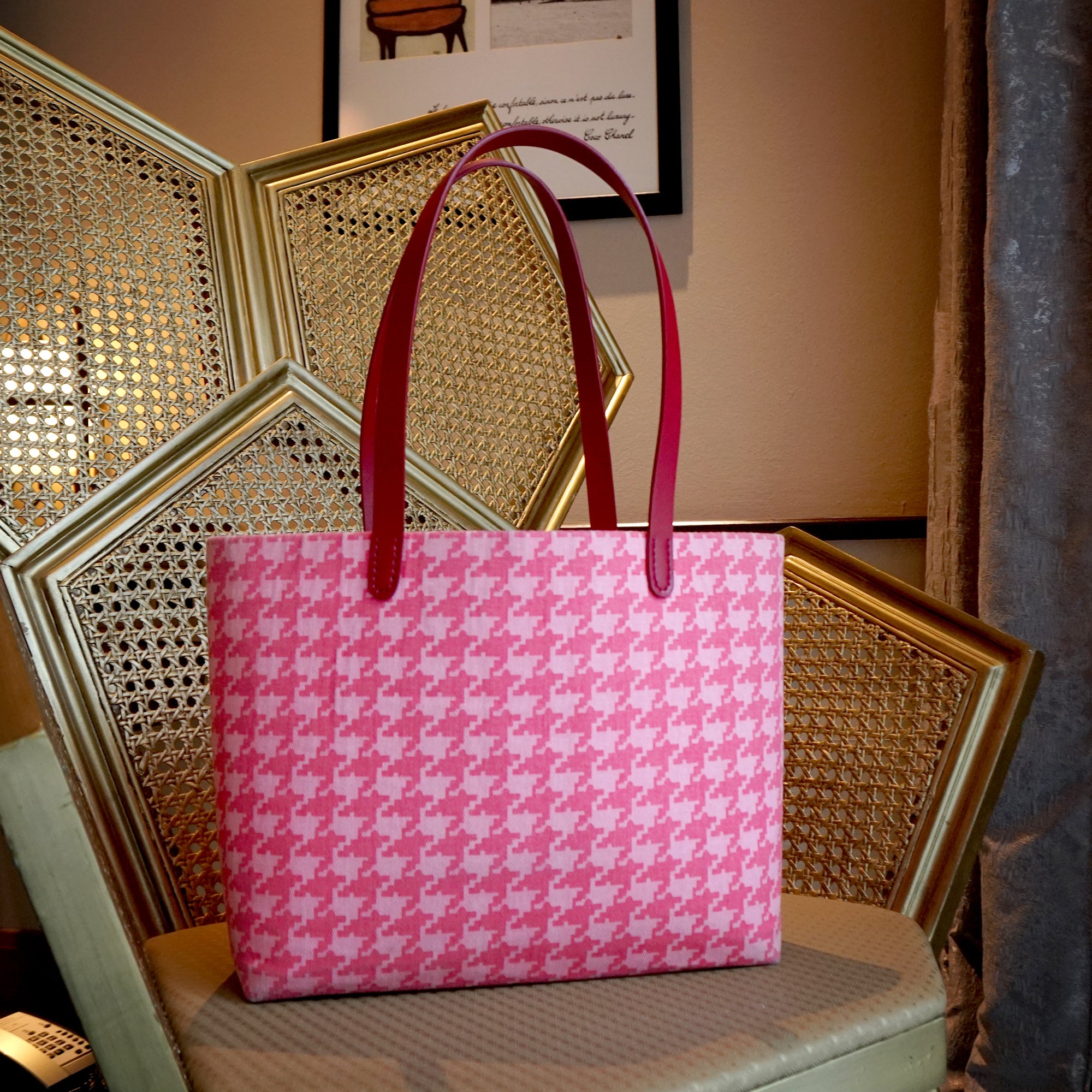 Zipper Top Tote Bag - Houndstooth Check(PK)