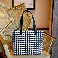 Zipper Top Tote Bag - Houndstooth Check(BK)