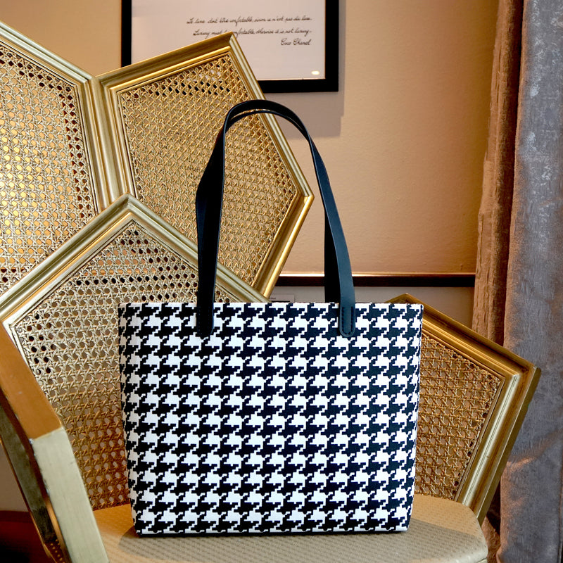 Zipper Top Tote Bag - Houndstooth Check(BK)