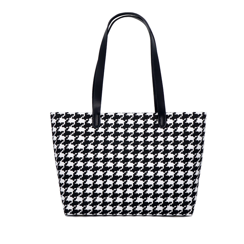 Zipper Top Tote Bag - Houndstooth Check(BK)