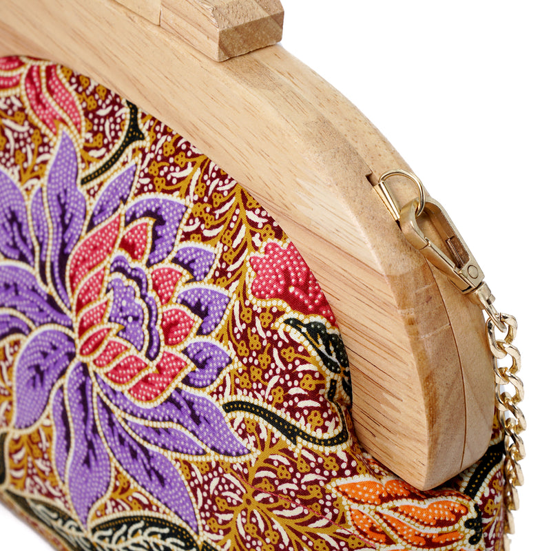 Round Crossbody Bag With Wooden Frame - Whimsy