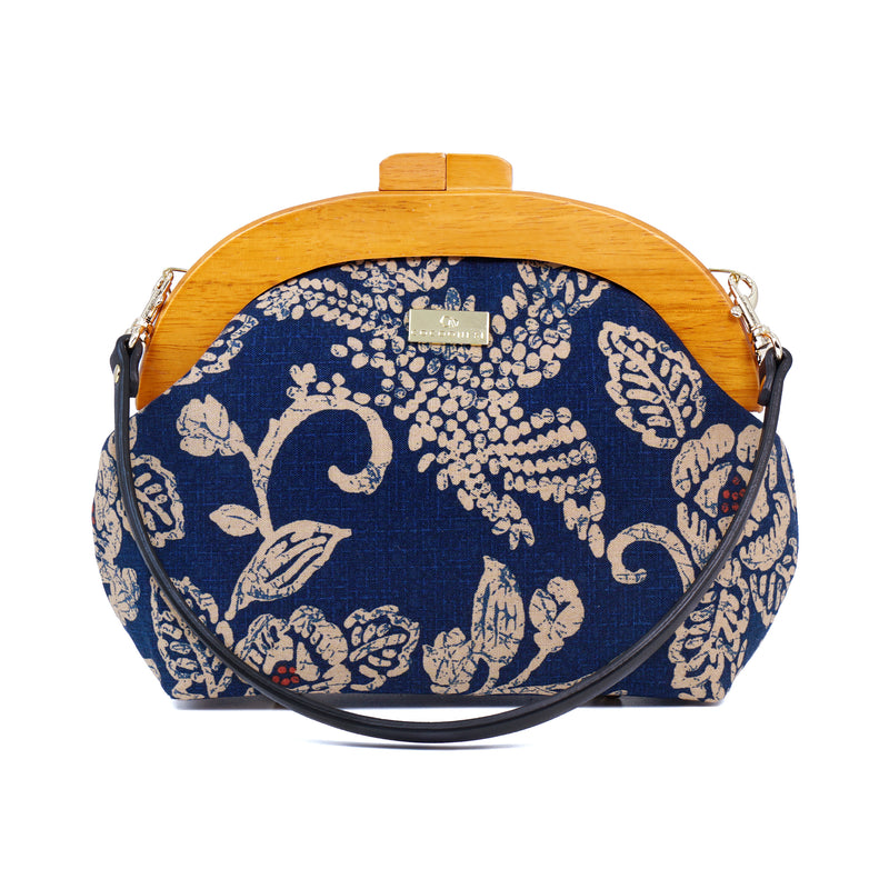 Round Crossbody Bag With Wooden Frame - Rome Rose